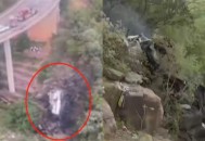 客车坠谷致10死32伤,客车坠落